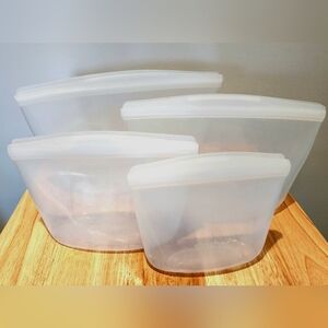Lot Of 4 Stand-Up Stasher Bowls (1, 2, 4 & 6 Cup) Reusable Silicone Storage Bags